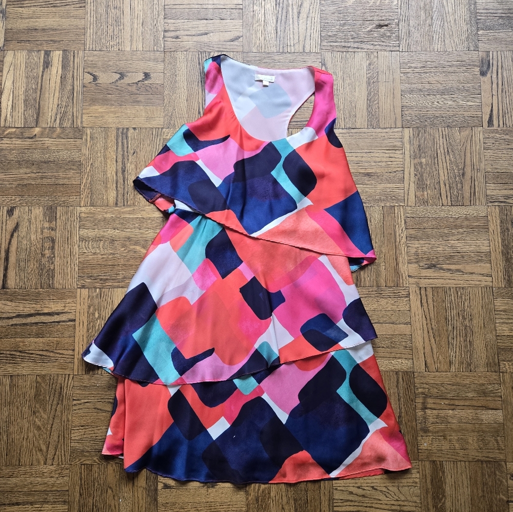 hoshanna size 0 tiered shift dress Colorful Geometric Sleeveless Dress